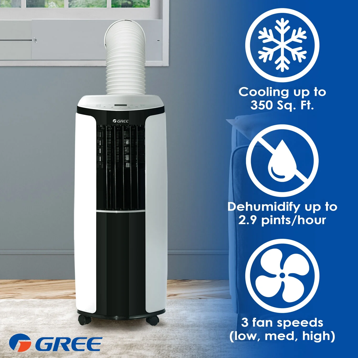 Gree 6,000 BTU (DOE) 10,000 BTU (ASHRAE) Portable Air Conditioner with Remote up to 350 Sq ft