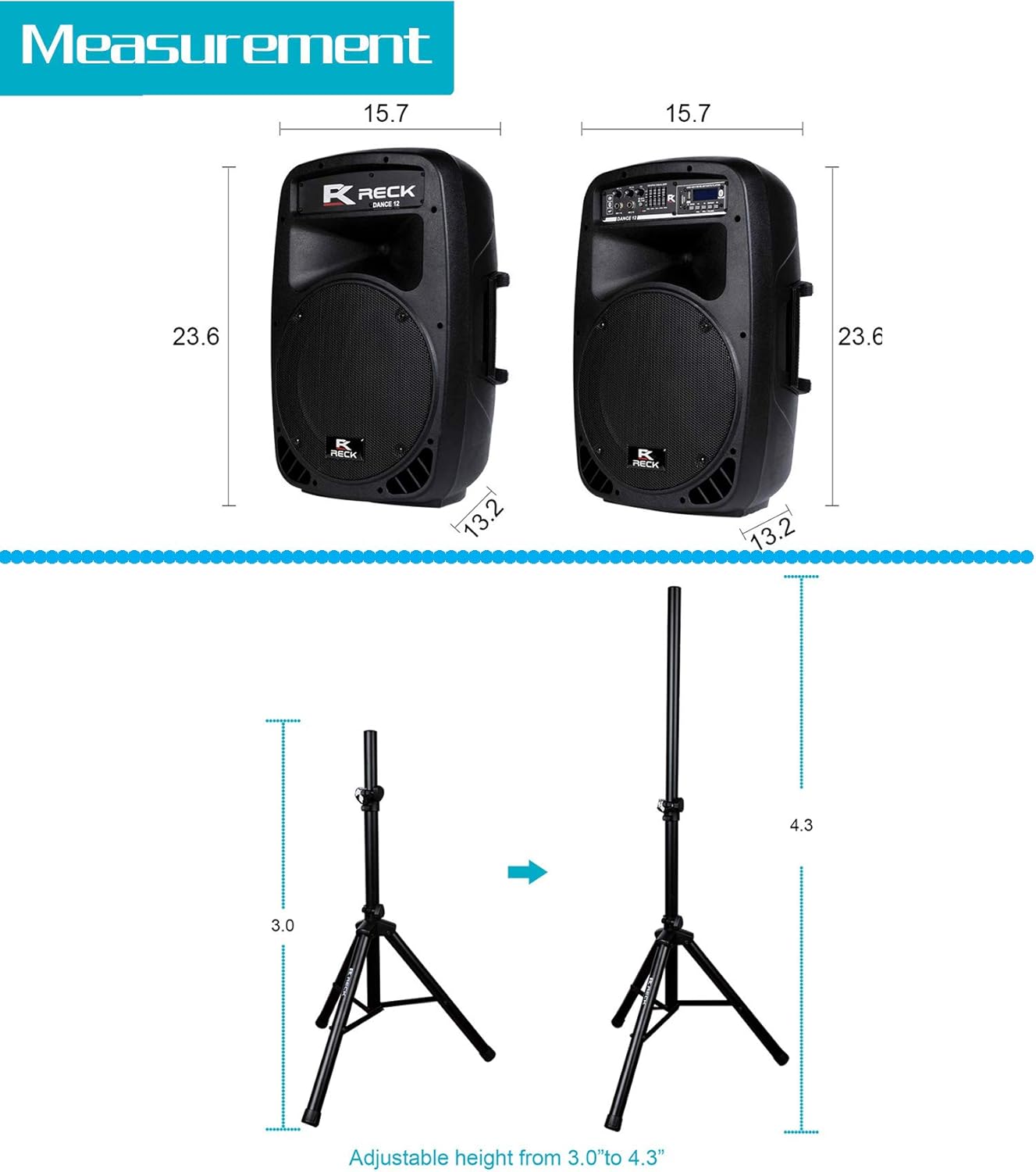Proreck Dance 12 Portable 12-Inch 1000 Watts 2-Way Powered PA Speaker System Combo Set with Bluetooth/USB/SD Card Reader/FM Radio/Remote Control/Speaker Stand