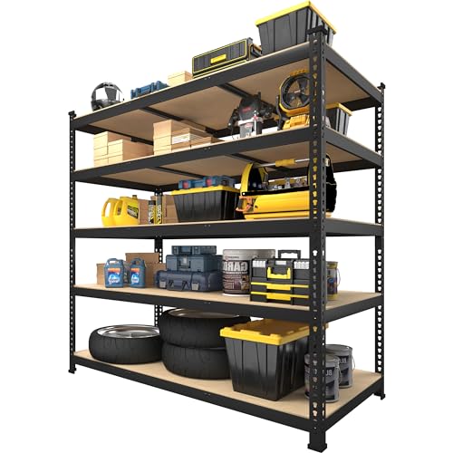 PrimeZone 2 Pack Storage Shelves 48" x 24" x 72" - 5 Tier Heavy Duty Adjustable Garage Storage Shelving, Metal Storage Utility Rack Shelf Unit for Warehouse Pantry Closet Kitchen, Black