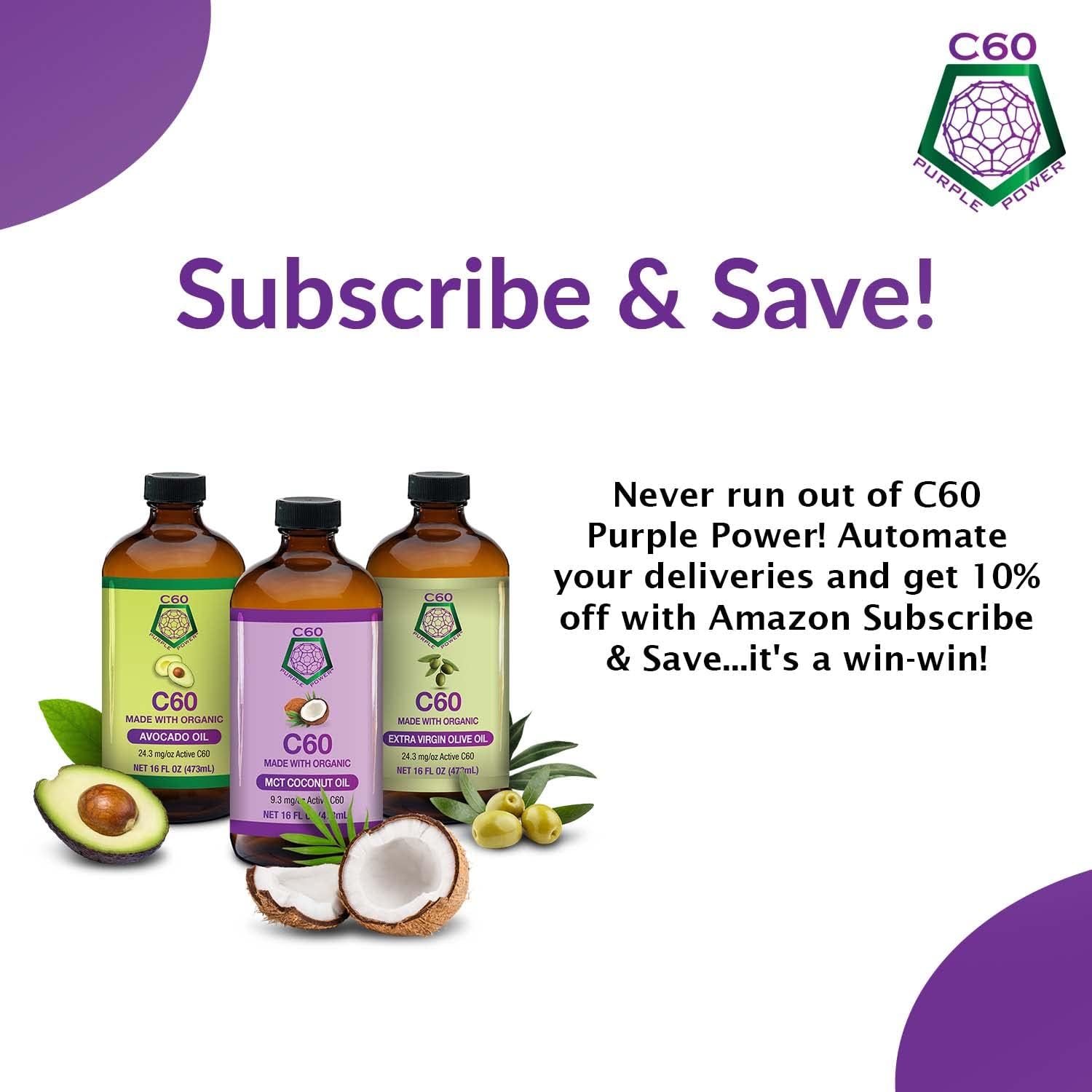 C60 Purple Power Organic Avocado Oil, 4 Fl Oz Organic Cold-Pressed Avocado Oil, 99.99% Pure c60 Carbon Fullerenes, Lift the Oxidative Burden at the Cellular Level, Optimize Mitochondrial Function