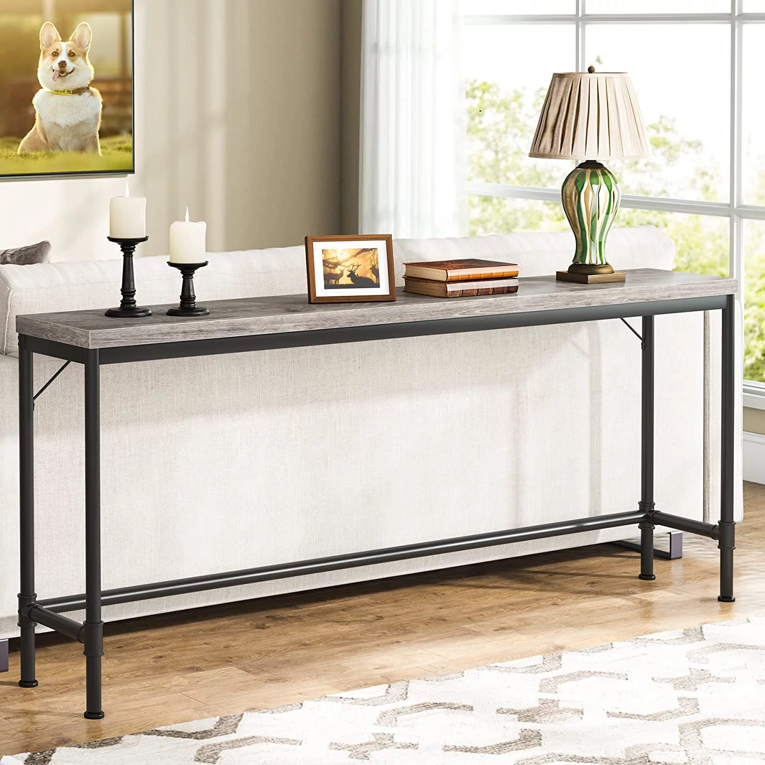 Tribesigns 70.9" Console Table, Behind Sofa Couch Long Hallway Entryway Table for Living Room, Grey