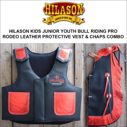 Hilason Kids Junior Youth Bull Riding Pro Rodeo Leather Protective Vest Chaps