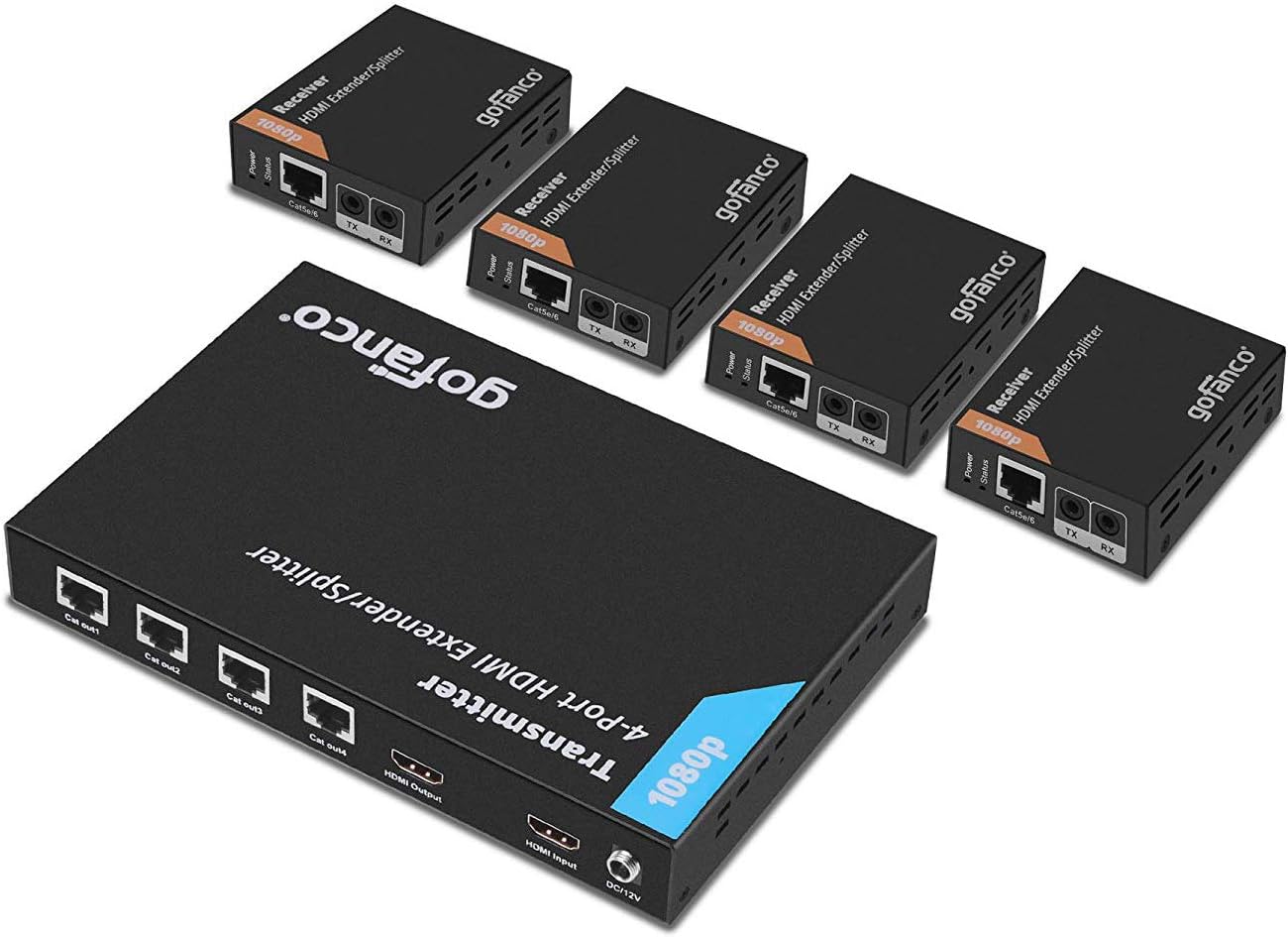 gofanco Prophecy 1x2 HDMI Extender Splitter Full HD 1080p Over Cat5e/Cat6/Cat7 Ethernet Cable with HDMI Loopout - Up to 50m/165ft - EDID Management, Bi-Directional IR Remote Control (1 in 2 Out)