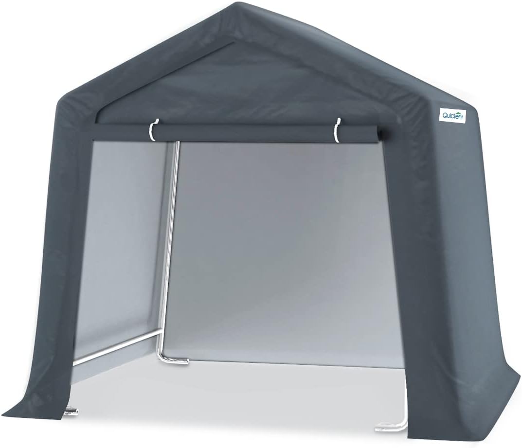 Quictent 7' x 12' Storage Shelter Storage Shed Heavy Duty Carport Outdoor Car Canopy-Grey