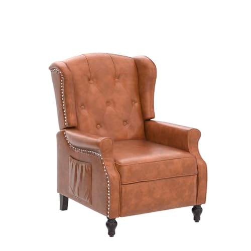 Wingback Recliner Chair with Massage and Heat, Tufted Fabric Pushback Recliner Chair, Wingback Chair with Remote Control, Padded Cushion, Wooden Legs, Small Recliners for Small Spaces