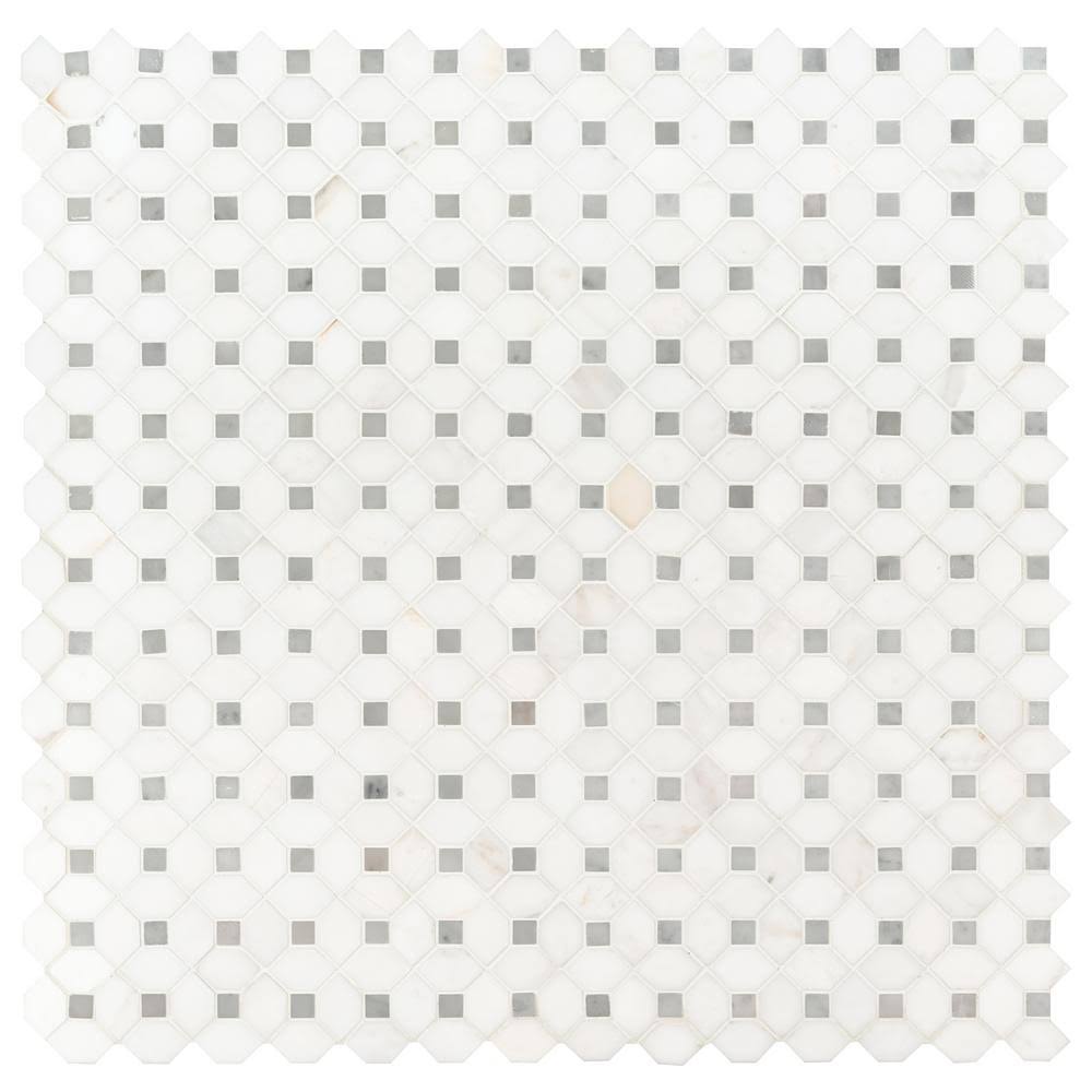 MSI Bianco Dolomite Dotty 12.31 in. x 12.36 in. x 10 mm Polished Marble Mosaic Tile (10.6 Sq. ft. / CASE)