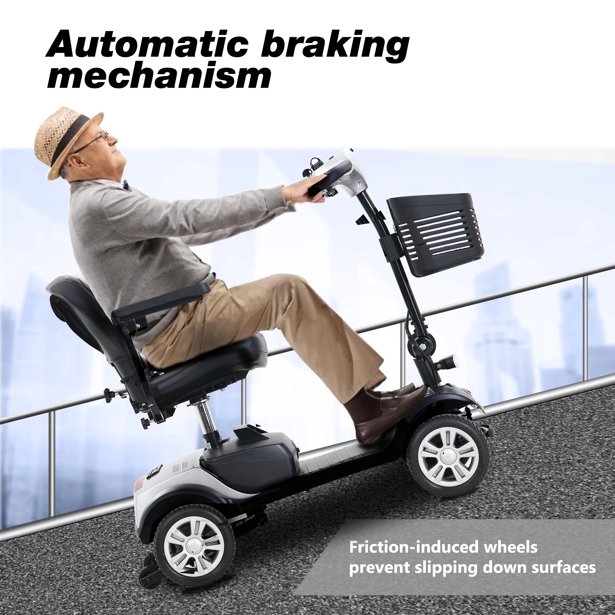 Travel Mobility Scooter, Heavy Duty Electric Scooters with 4 Anti-Tip Wheels, Compact Lightweight Mobility Scooters for Senior Adults Elderly, Foldable Mobility Scooter, Holds 300lbs, Purple