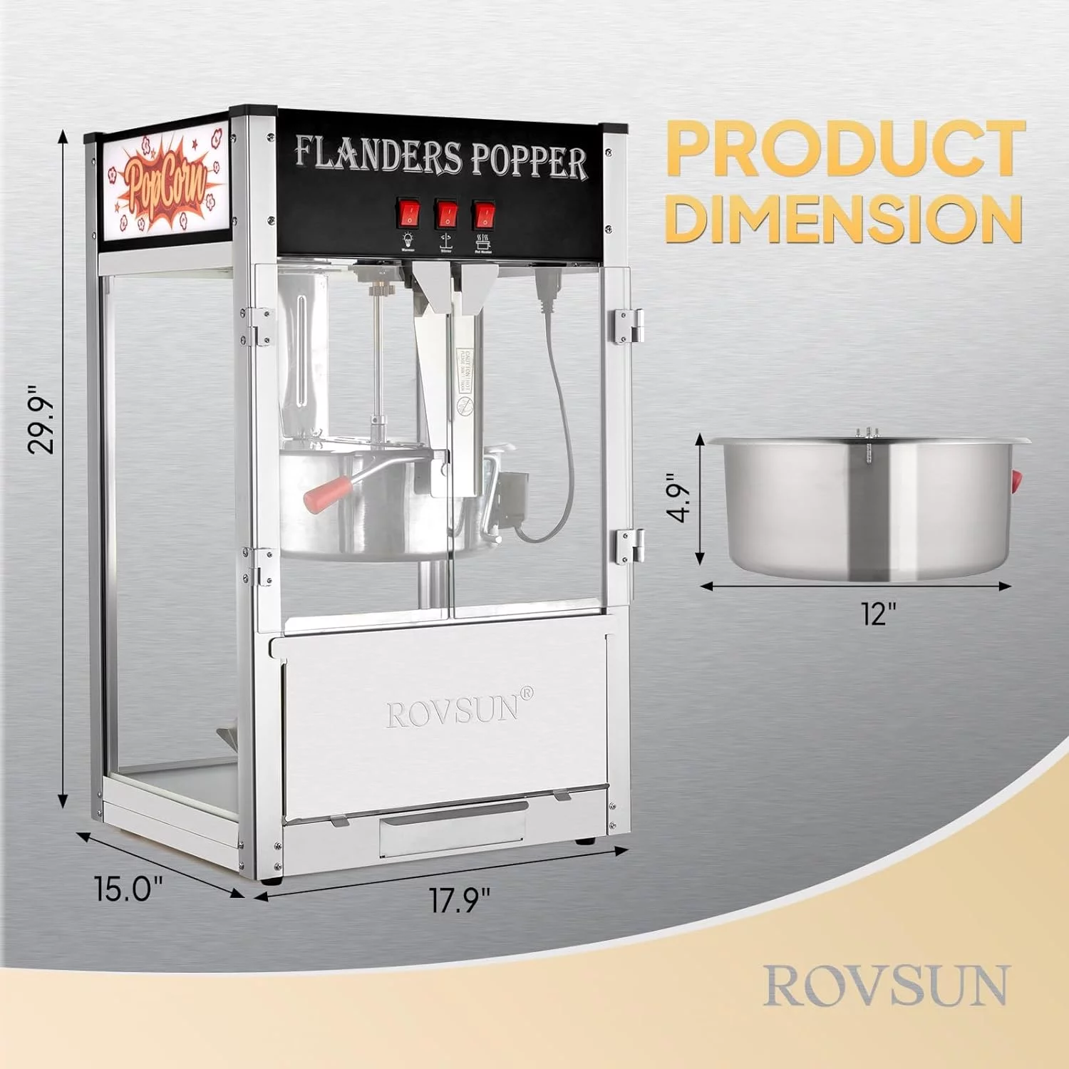 ROVSUN Popcorn Machine with 16 Ounce Kettle, Countertop Popcorn Maker Commercial Popcorn Machine w/ Stainless Steel Scoop, Oil Spoon & 3 Popcorn Cups for Home Movie Theater, Black