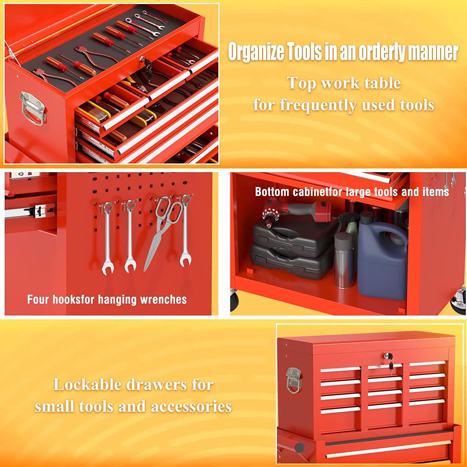 Rolling Tool Chest with Wheels and 8 Drawers, Detachable Large Toolbox Storage Cabinet with Lock,Locking Mechanic Tool Cart for Warehouse, Workshop,Garage,Blue