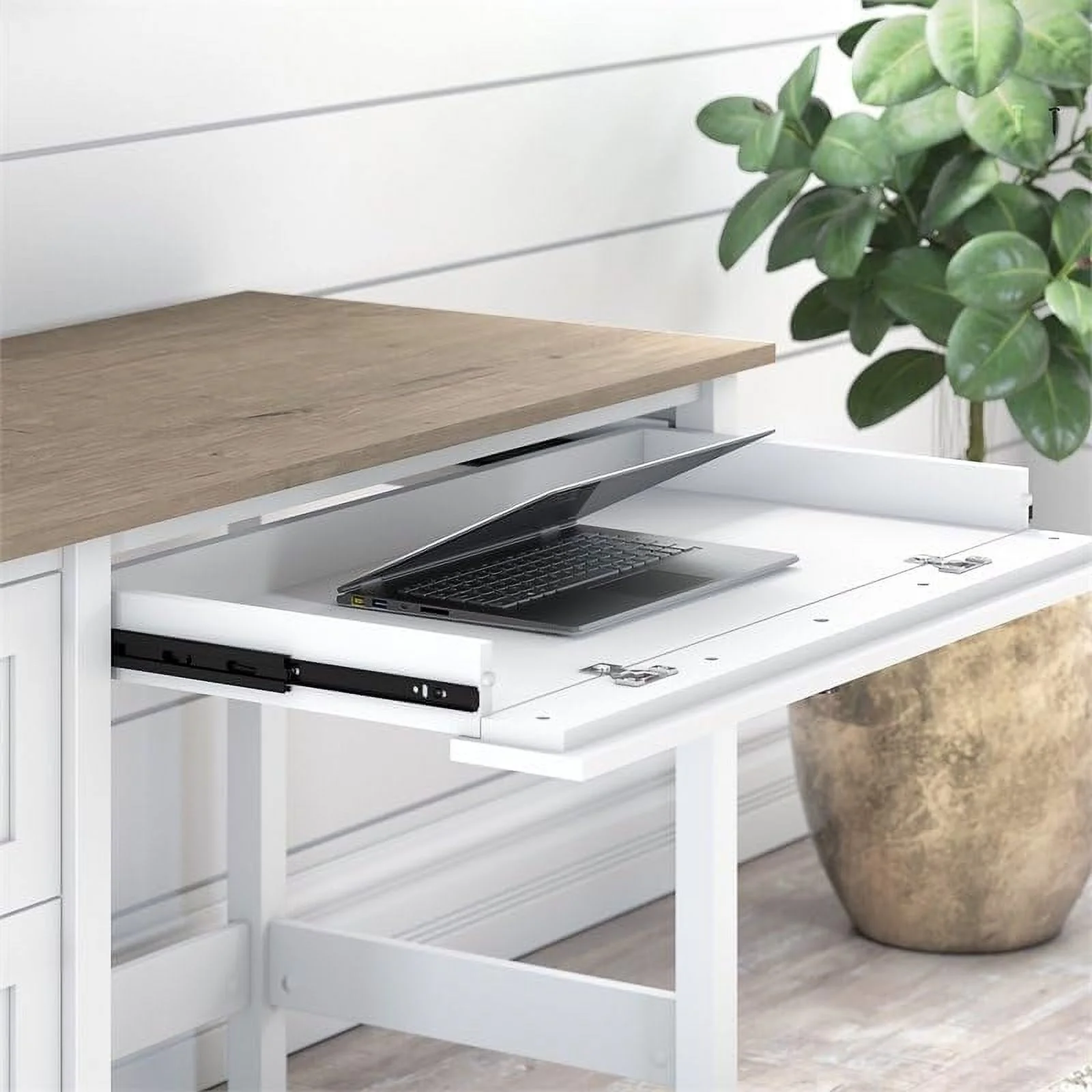 Farmhouse Engineered Wood Computer Desk With Drawers In White