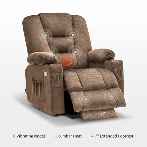 MCombo Small Power Lift Recliner Chair with Massage and Heat for Petite People, Cup Holders, USB Ports, Side Pockets, Fabric 7569 (Small-Regular, Brown)