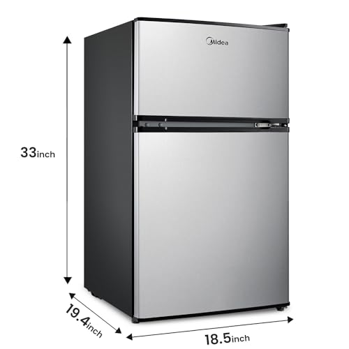 Midea Compact Reversible Double Door Refrigerator and Freezer, 3.1 Cubic Feet