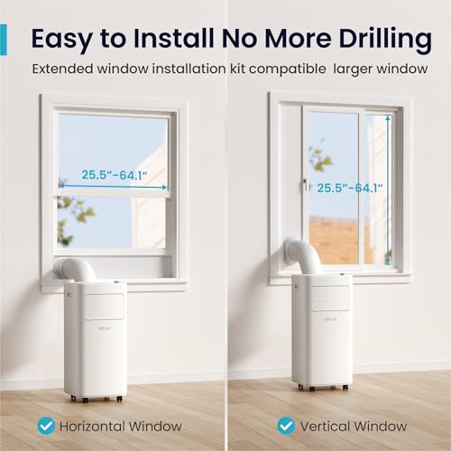 DELLA 14,000 BTU Portable Air Conditioner Cools Up To 650 Sq.Ft, Work with Alexa and WiFi, Geo Fencing, Heat pump, Auto Swing, 3 Speeds Fan, Dehumidifier, Portable AC with Remote Control & Window Kit