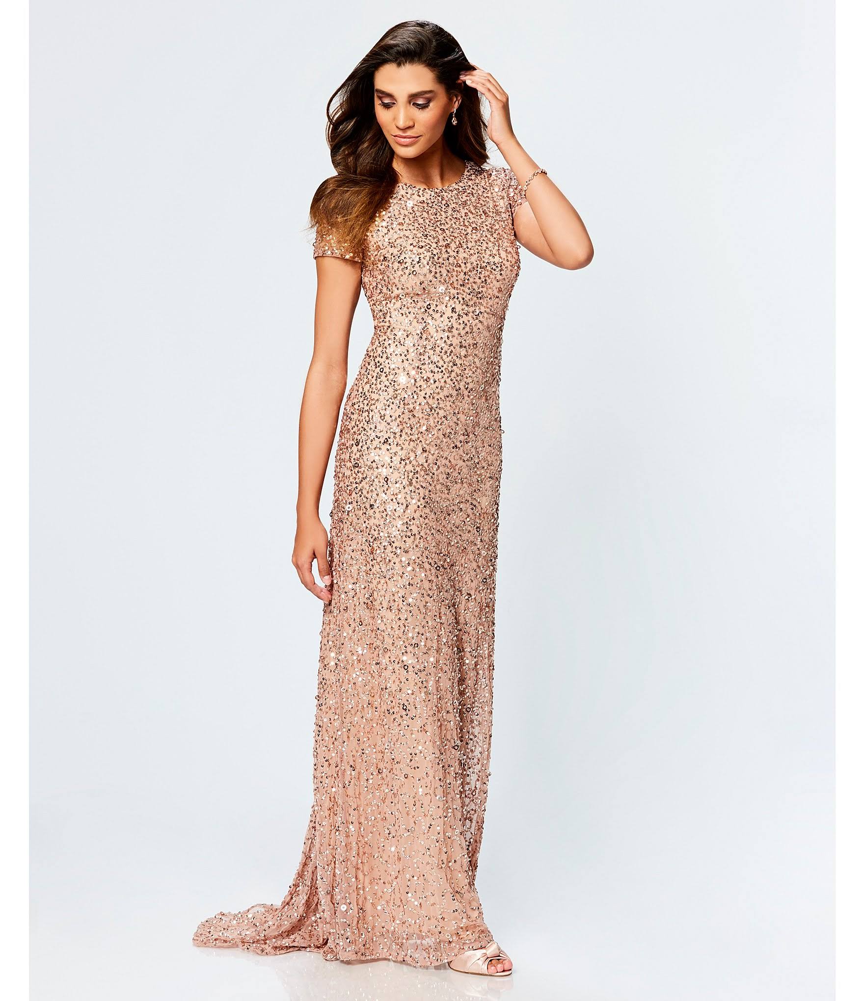 Adrianna Papell Petite Scoop Back Sequin Gown, Navy, Size: 2