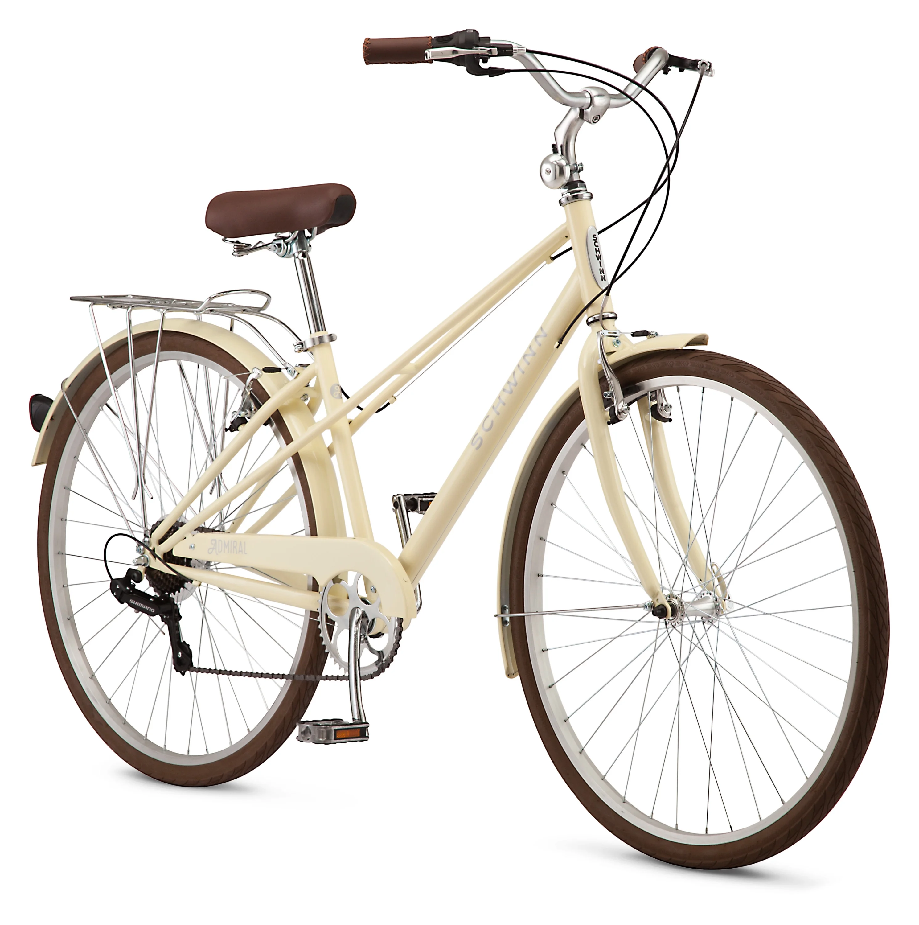 Schwinn Admiral 700c Adult Hybrid Bike, 7 Speed Unisex Bike, Cream
