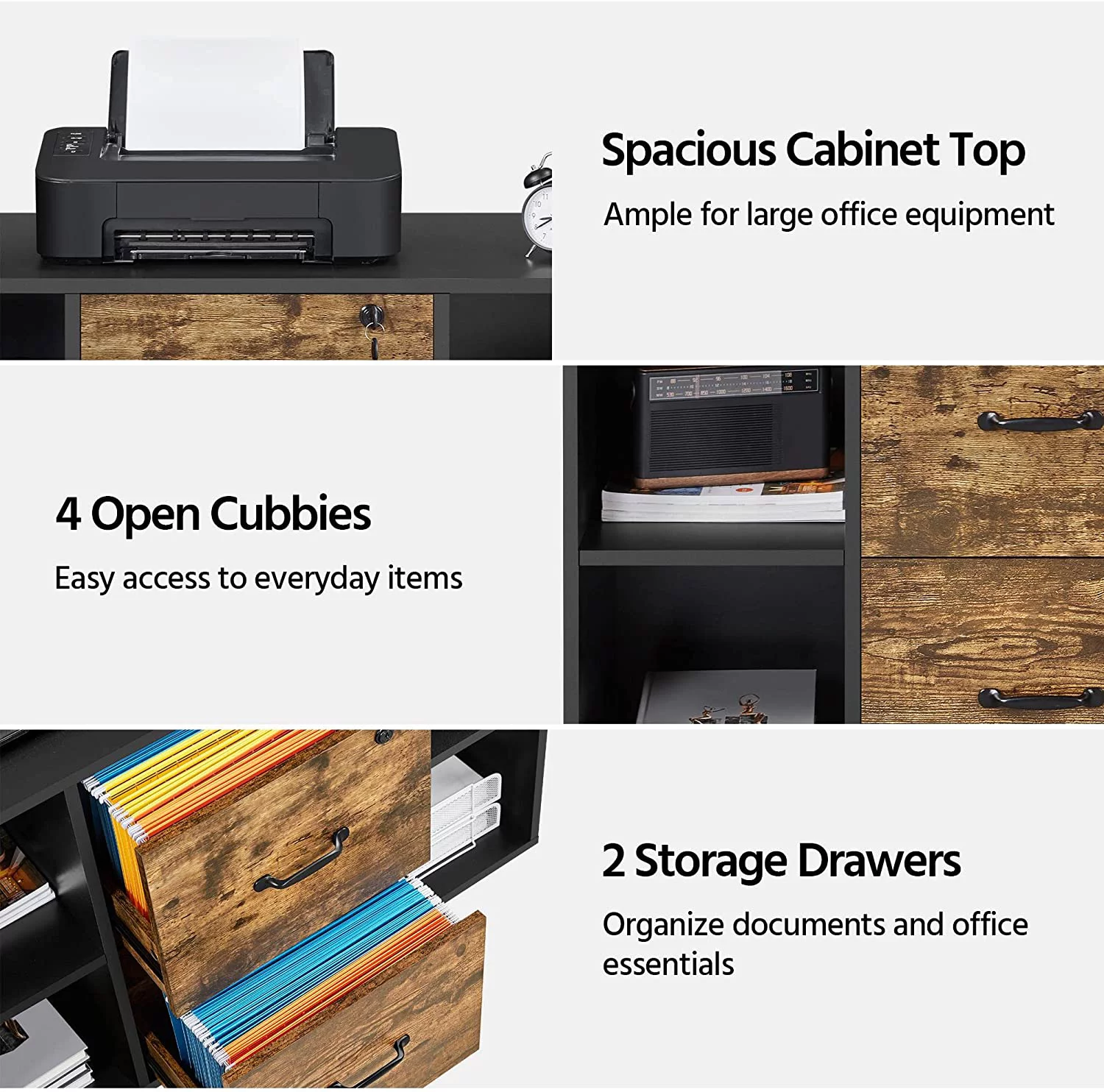 Black Filing Cabinet Large Mobile Storage Lateral Filing Cabinet with 2 Drawer and 4 Open Compartments,for Letter Size A4 Size, Printer Stand for Home Office, Black - Curated Treasures Market