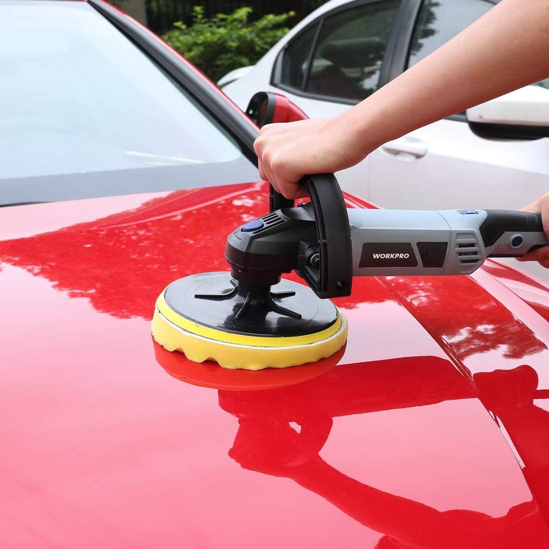 WORKPRO Buffer Polisher - 7-inch Buffer Waxer with 4 Buffing and Polishing Pads, 6 Variable Speed 1000-3800 RPM, Detachable Handle, Ideal for Car Sanding, Polishing, Waxing, Sealing Glaze Pack of 2