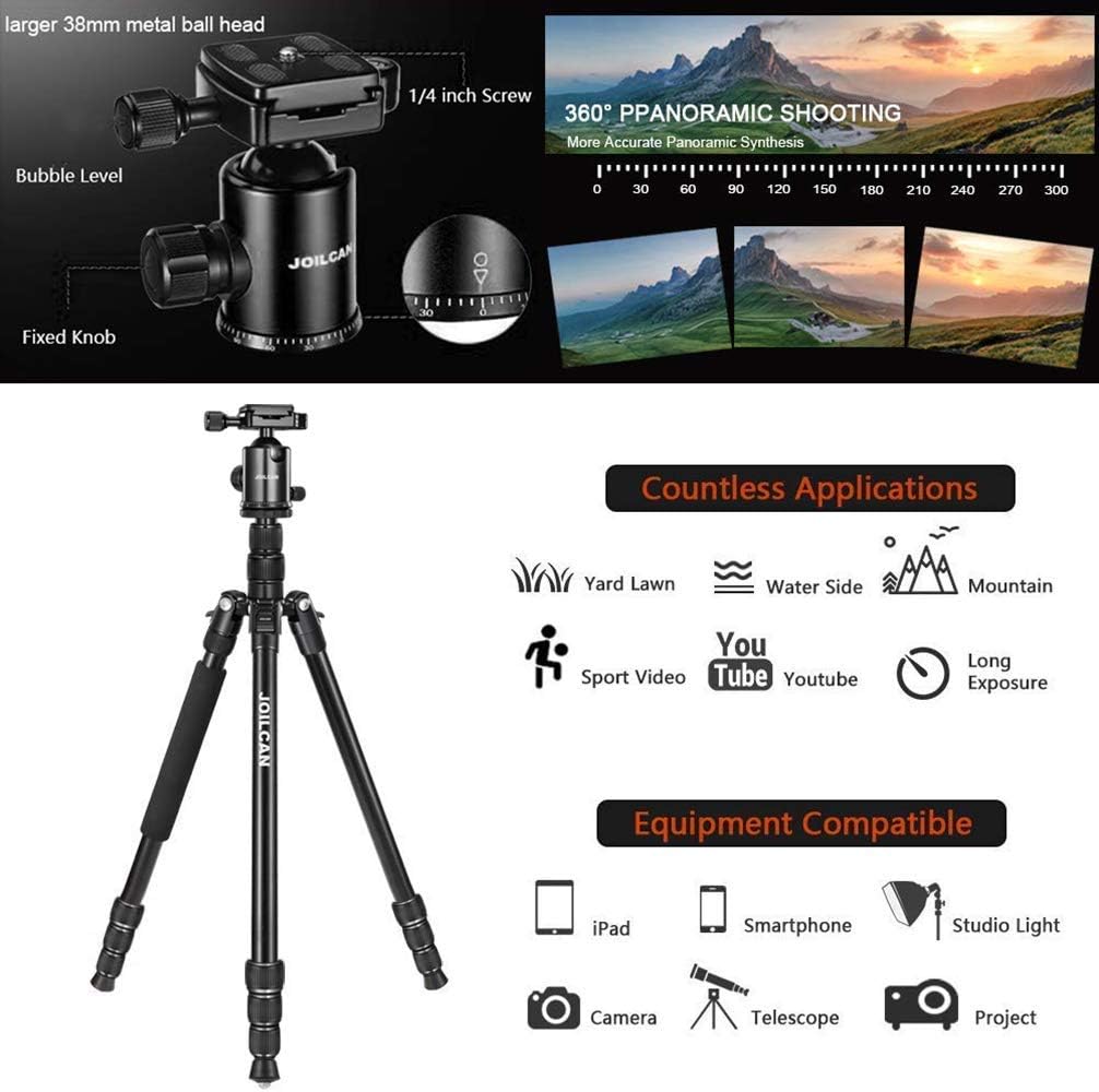 Victiv Joilcan 80-inch Tripod for Camera, Aluminum Tripod for DSLR,Monopod, Lightweight Tripod with 360 Degree Ball Head Stable for Travel and Work 18.5"-80",24lb Load (Black)