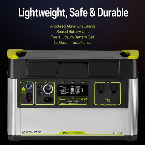 Goal Zero Yeti 1000 Core Portable Power Station, 1,000 W, Solar-Powered Generator (Solar Panel Not Included), USB-A/USB-C Ports and AC Outlets, Power for Camping