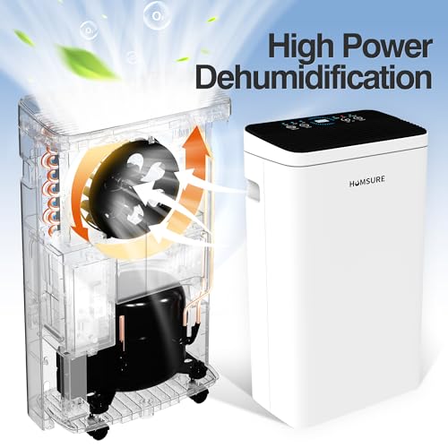 Dehumidifier 30 Pint 1500 Sq Ft, Dehumidifiers For Home, Dehumidifier With Drainage Hose In Basement Bathroom And Bedroom, Intelligent Humidity Control With 24 Hour Drying Timer