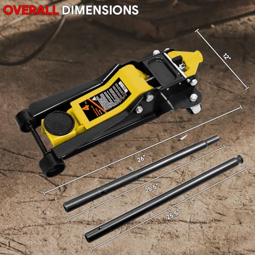 DNA MOTORING Floor Jack 3 Ton (6000 lbs) Capacity, Fast Lift Service Jack Low Profile Steel Heavy Duty Hydraulic Car Jack, Lifting Range 3"-20", Black, TOOLS-00475-BK