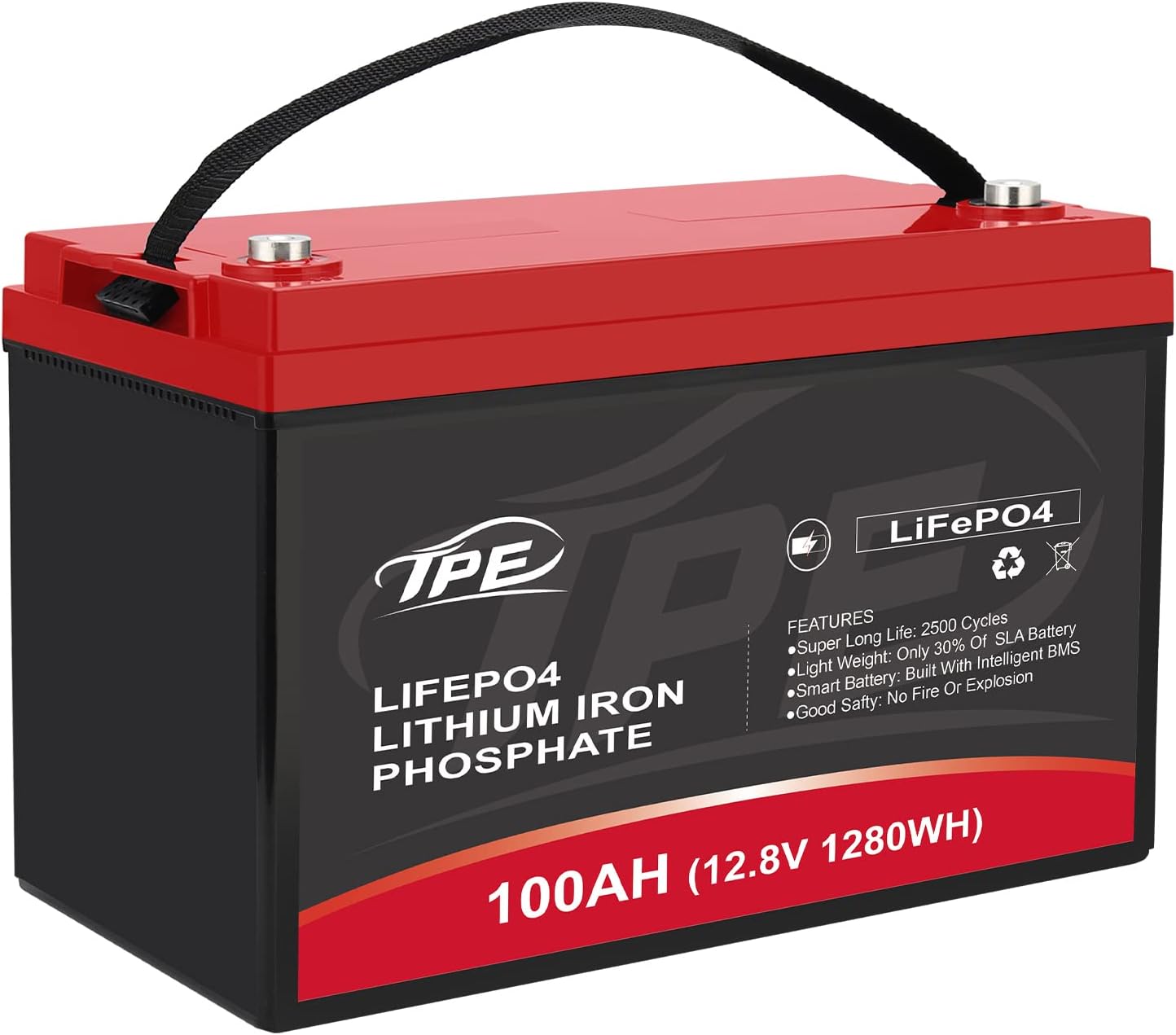 Lifepo4 Battery 12V100AH, Deep Cycle Lithium Phosphate Battery, Rechargeable Lithium Iron Battery with Built-in BMS 4000+Life Cycles & 10-Year lifetime for RV, Marine, Camping, Boat, Solar Power etc
