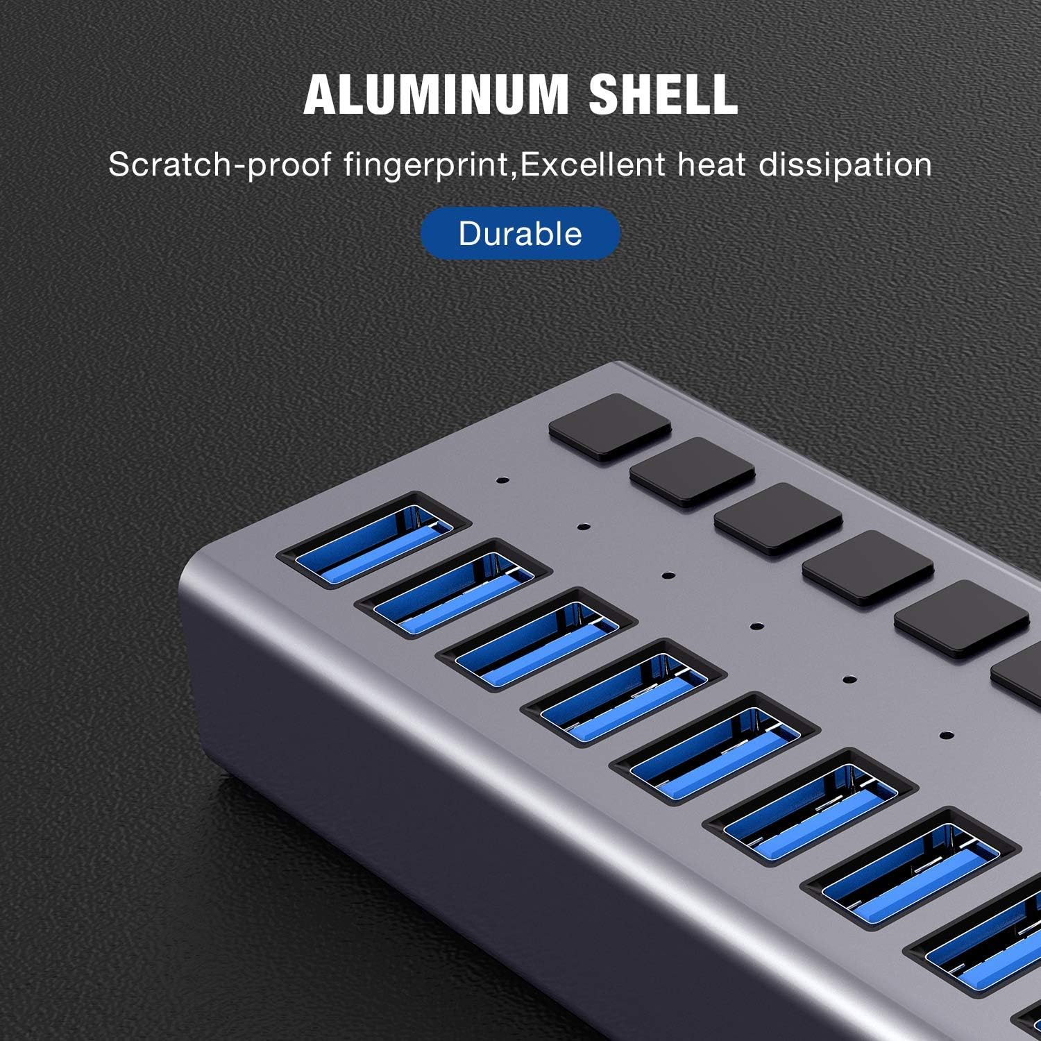 Powered USB Hub - ACASIS 10 Ports 48W USB 3.0 Data Hub - with Individual On/Off Switches and 12V/4A Power Adapter USB Hub 3.0 Splitter for Laptop, PC, Computer, Mobile HDD, Flash Drive and More