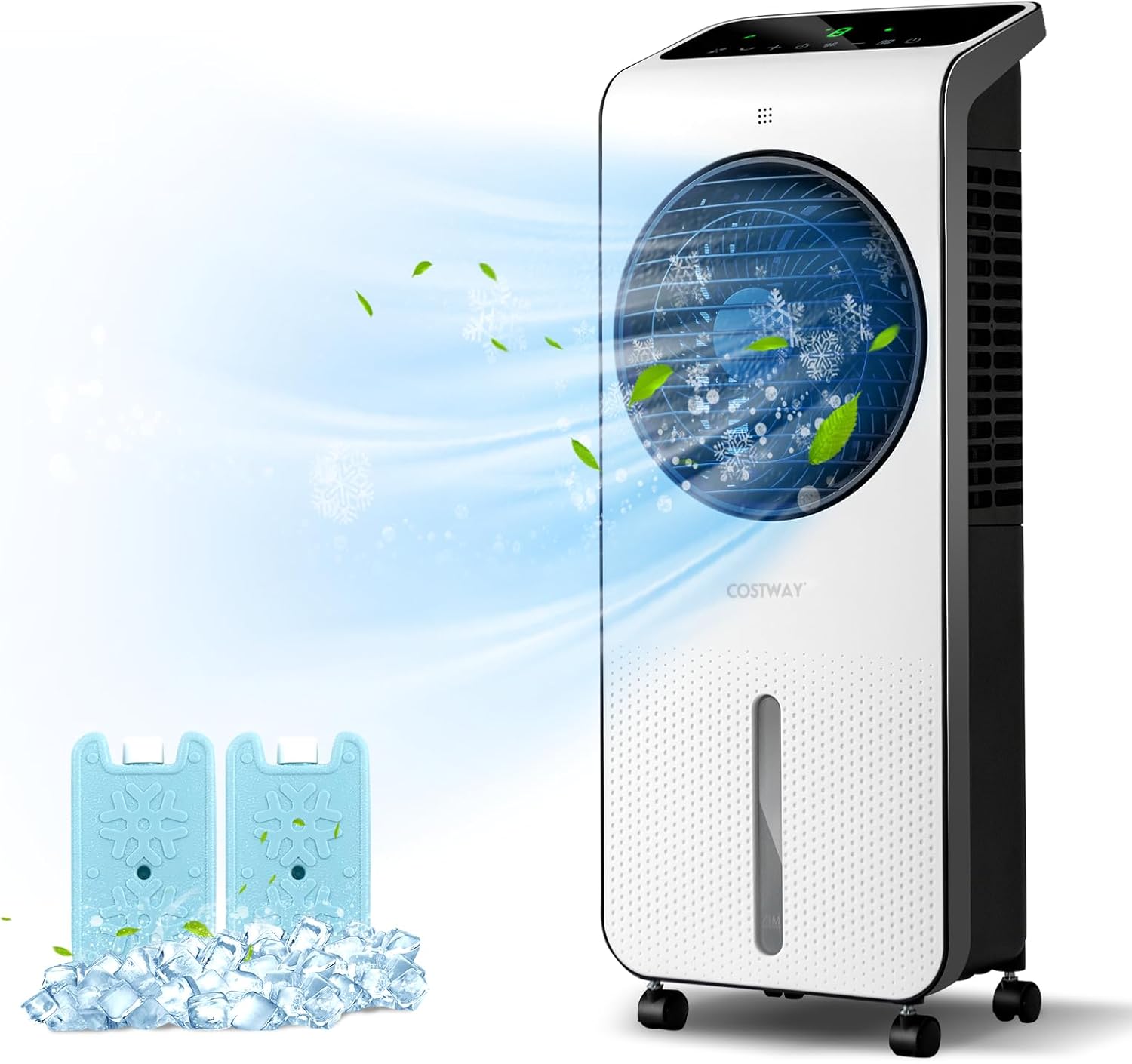 COSTWAY Portable Evaporative Air Cooler, 3-in-1 Swamp Cooler w/Remote Control, 360° Rotating Fan Blade, 3 Modes, 12H Timer, 2 Ice Packs, Air Cooling Fan with Fan & Humidifier for Room Home Office