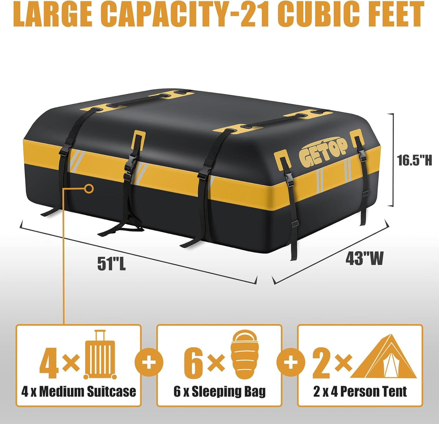 21 Cubic Feet Rooftop Cargo Carrier Bag Waterproof,GETOP 730D Car Roof Bag Heavy-Duty Soft-Shell for All Car with/Without Rack,with Non-Slip Mat, 6 Door Hooks，Lock，Storage Bag(Red)