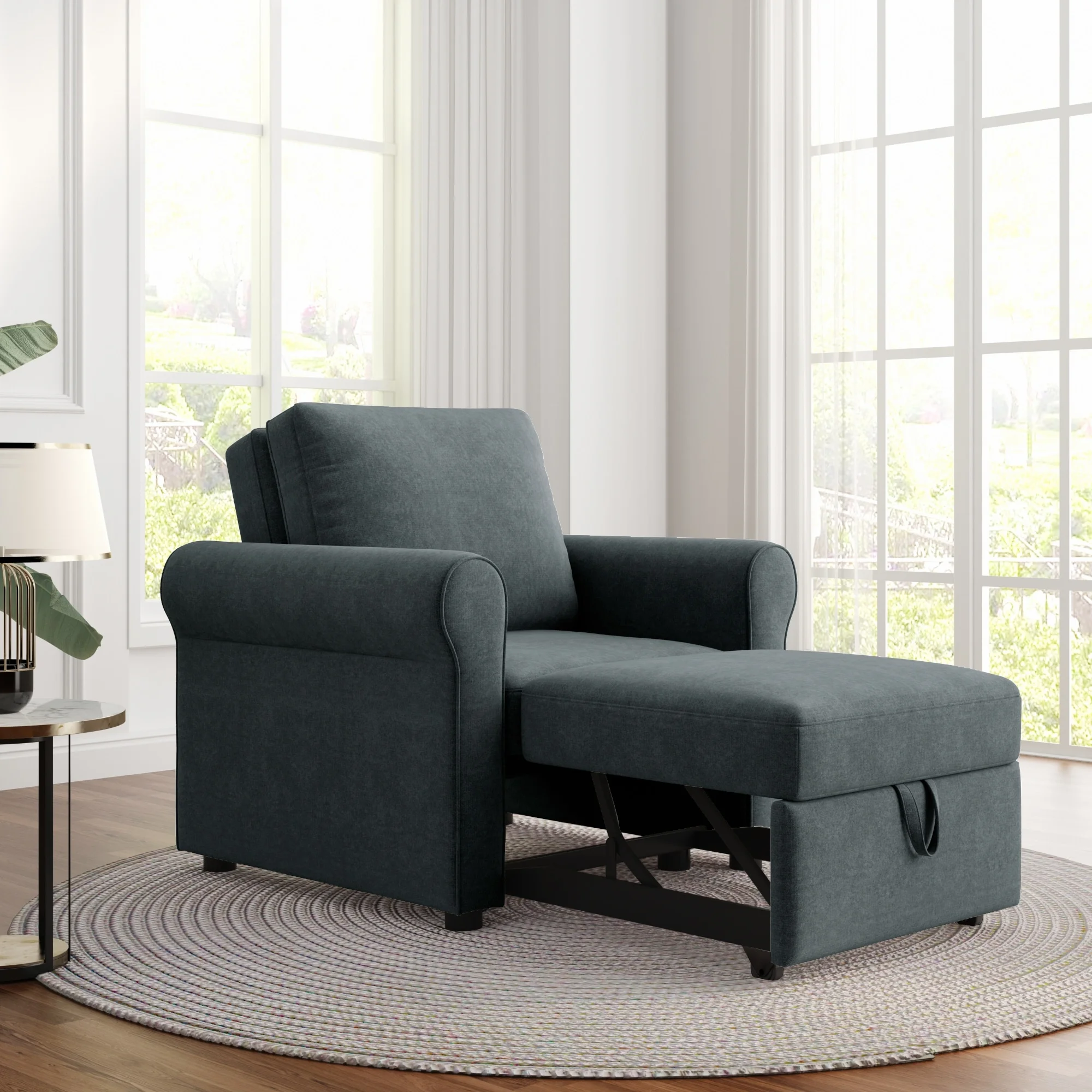 3-in-1 Sofa Bed Chair Convertible Sleeper Chair Bed Modern Adjust Backrest Single Sofa Bed Livingroom Accent Chair for Bedroom Dark Blue