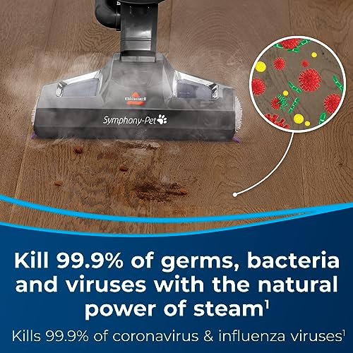 Bissell Symphony Pet Steam Mop and Steam Vacuum Cleaner for Hardwood and Tile Floors, with Microfiber Mop Pads, 1543A,Purple