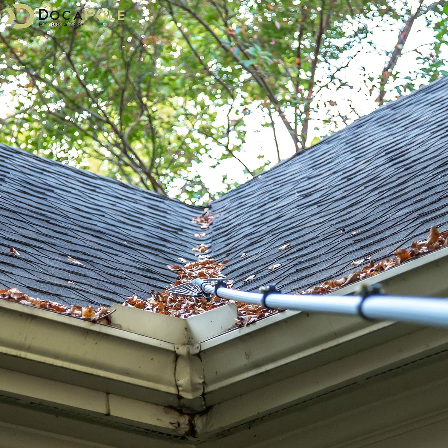 DOCAZOO - DocaPole Roof and Yard Rake Extension Pole - Adjustable, Telescopic, Clean Leaves, Sticks and Debris - 6 to 24 foot