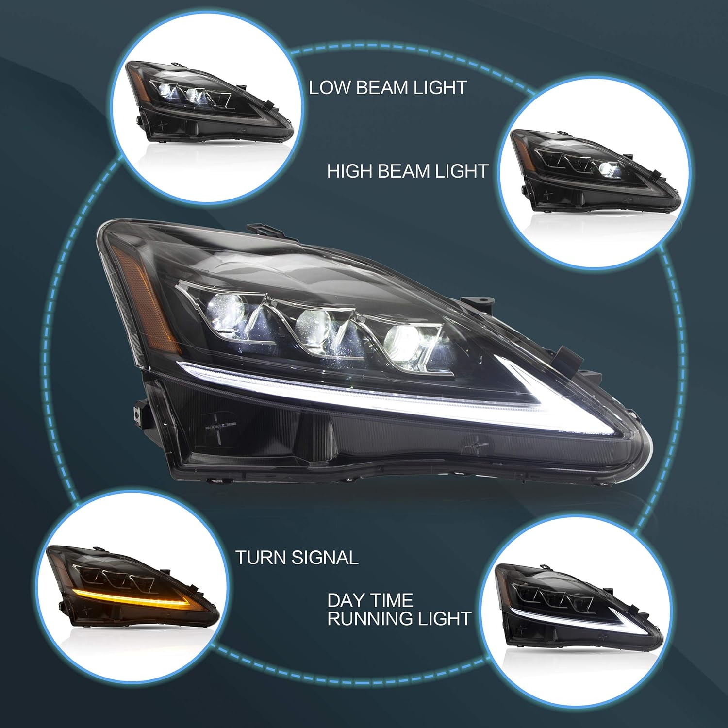 VLAND Headlight Assembly Fit for LEXUS 2006-2013 IS250 IS350/2008-2014 IS F/2010-2015 SEDAN C CF,Plug-and-play Amber
