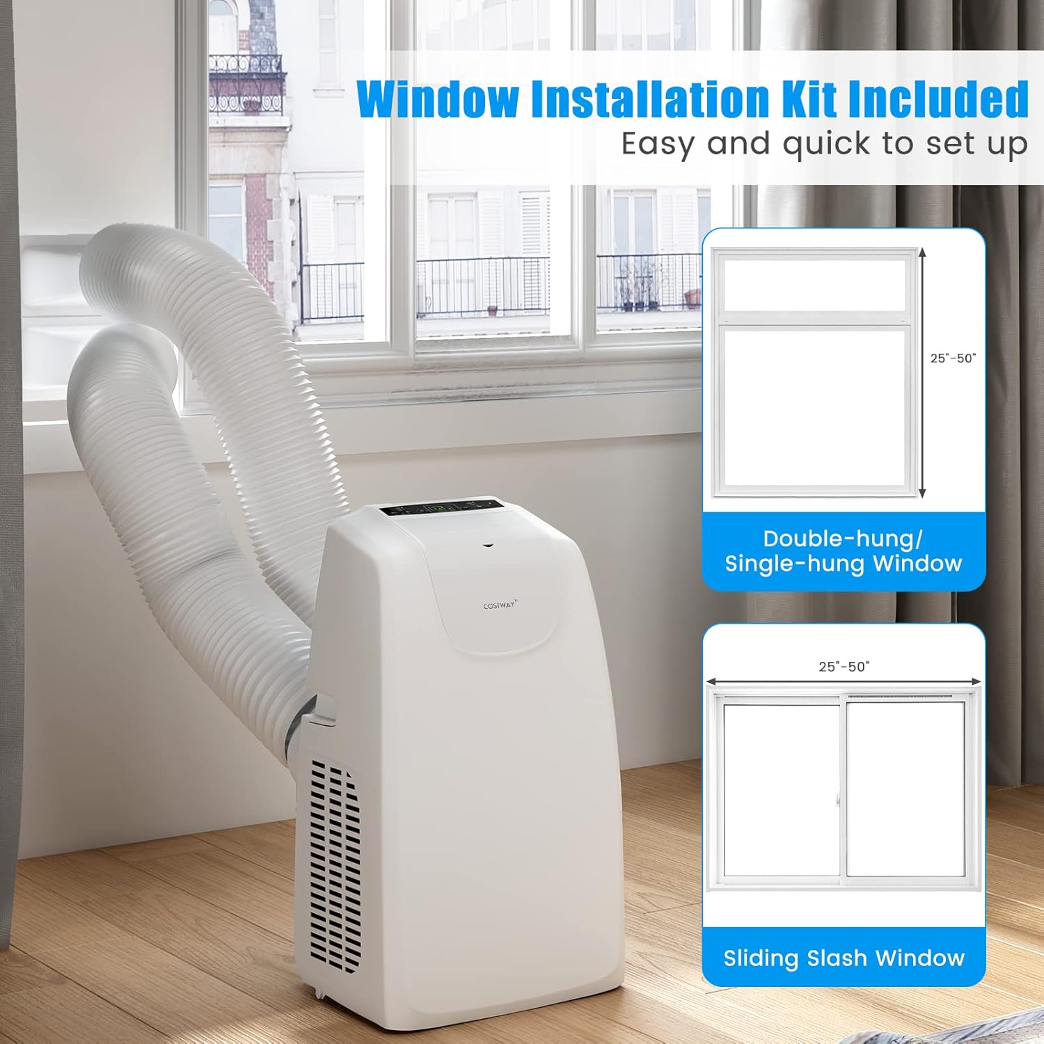COSTWAY 11,500 BTU Portable Air Conditioner, with Dual Hose, Remote Control, Powerful AC Unit Rooms up to 400 Sq.Ft. with Dehumidifier, Fan, Sleep Mode, 24H Timer & Window Installation Kit