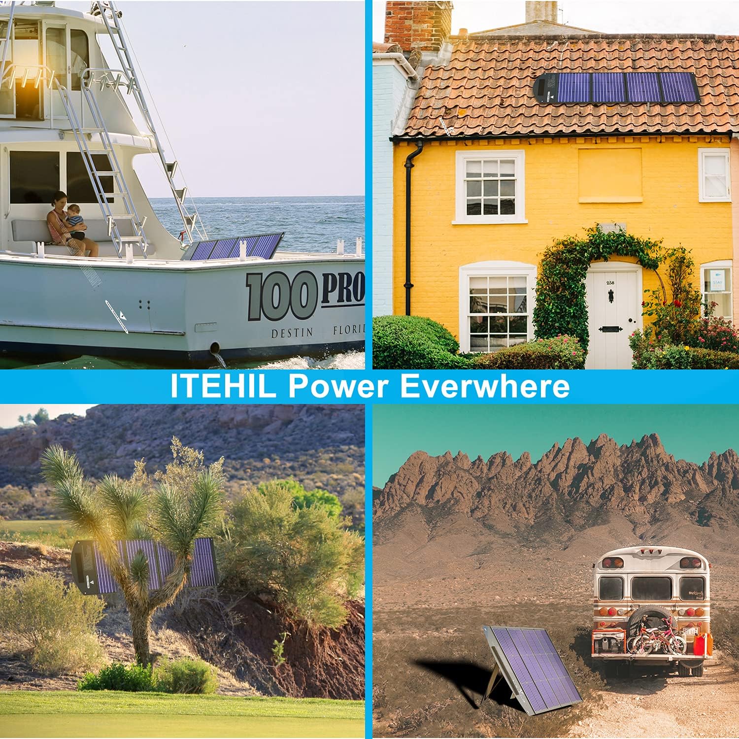 ITEHIL Solar Panel, 100W 18 Volt Monocrystalline Solar Panel Kits, Portable High Efficiency Solar Panel Charger, Foldable Solar Power Backup with USB 3.0/USB 2.0/DC Output for Home, Camping, RV…