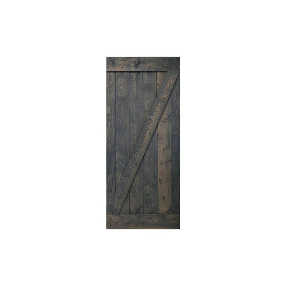 WELLHOME Z Series 36 in. x 84 in. DIY Carbon Gray Finished Knotty Pine Wood Barn Door Slab