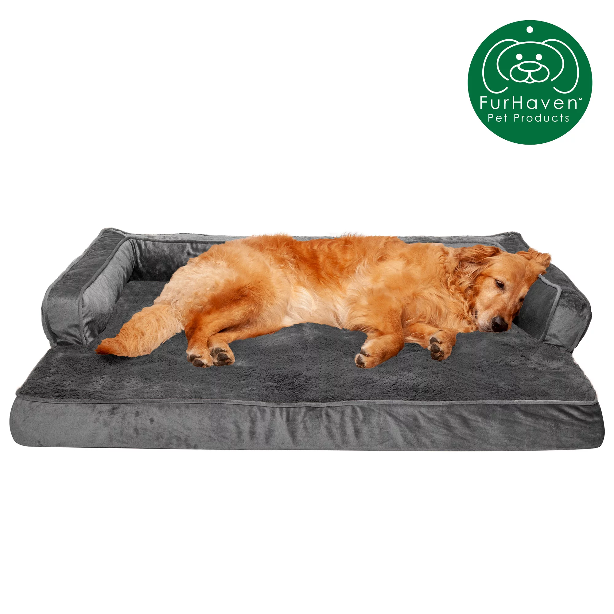 FurHaven Pet Products Plush & Velvet Comfy Couch Orthopedic Sofa-Style Pet Bed for Dogs & Cats - Dark Gray, Jumbo - Curated Treasures Market