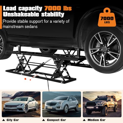 Albott 7000 LBS Portable Car Lift, Heavy Duty Quick Jack with 28" Max Height, Locking Levers & Wheels, Adjustable Scissor Lift for Cars, SUVs, Light Trucks, Garage or Shop Use, Black