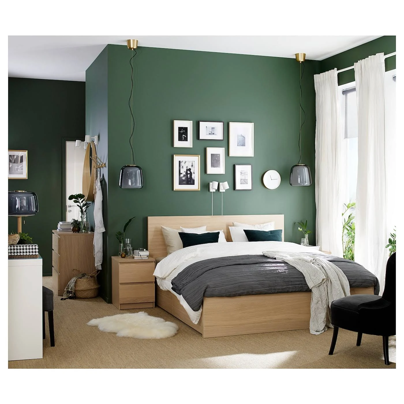 IKEA - Malm High Bed frame/4 Storage Boxes, White Stained Oak Veneer, King