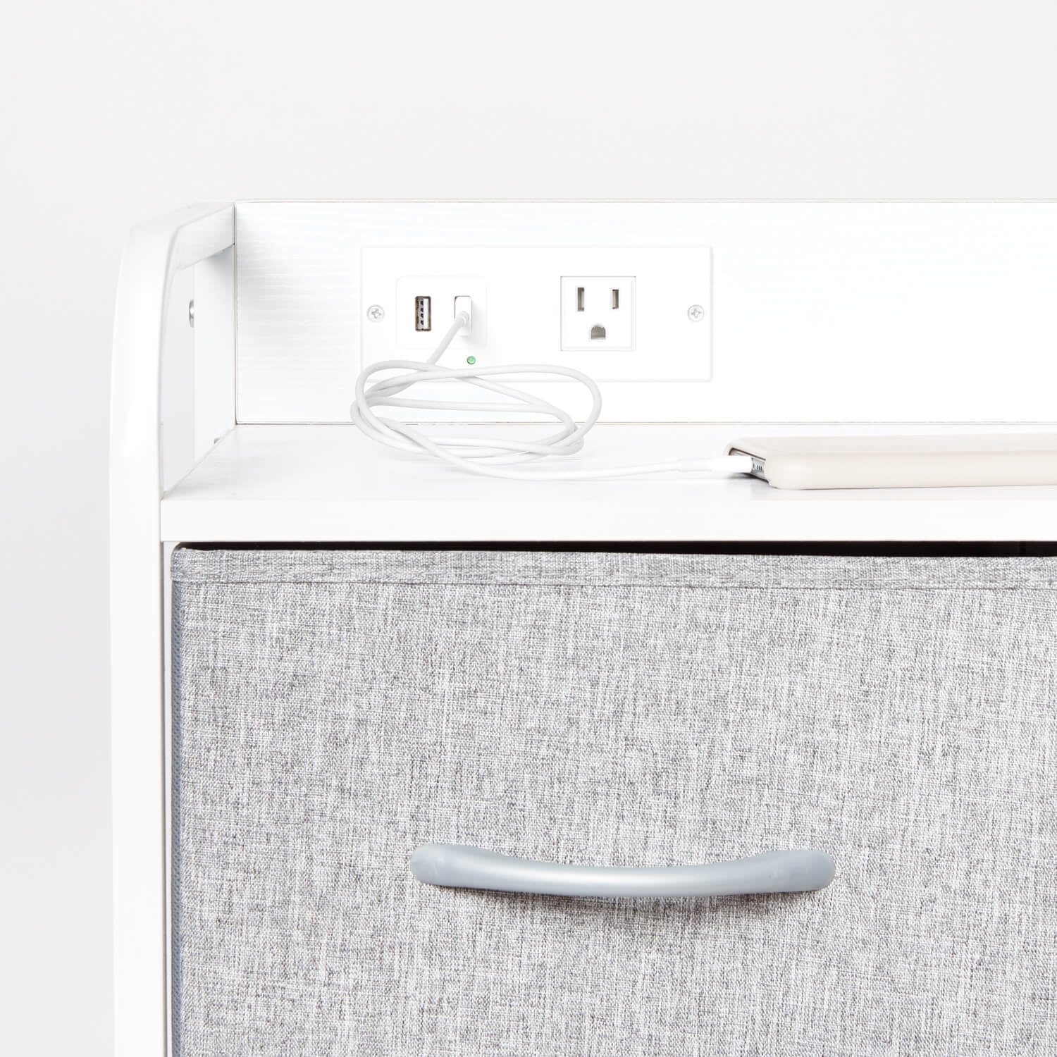 Dormify Charging 4-Drawer Storage Unit, 1 Outlet & 2 USB Ports, Storage Drawers, Organizer, Nightstand, Closet Dresser, Grey, Storage for Small Spaces, Dorm Room Essentials