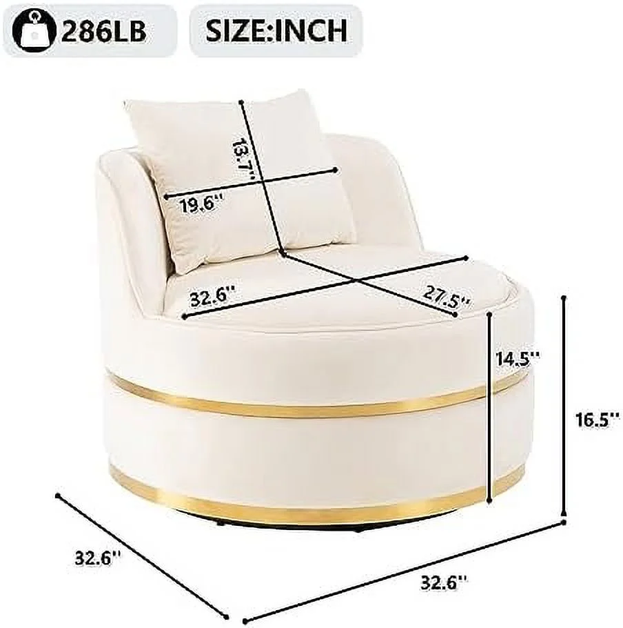 HOOMHIBIU Swivel Accent Chair - Velvet Boucle Round Barrel Chair with Pillow  Oversized Cozy Single Sofa for Living Room  Bedroom with  Degree Rotation and Sturdy Stainless Steel Base (Wh
