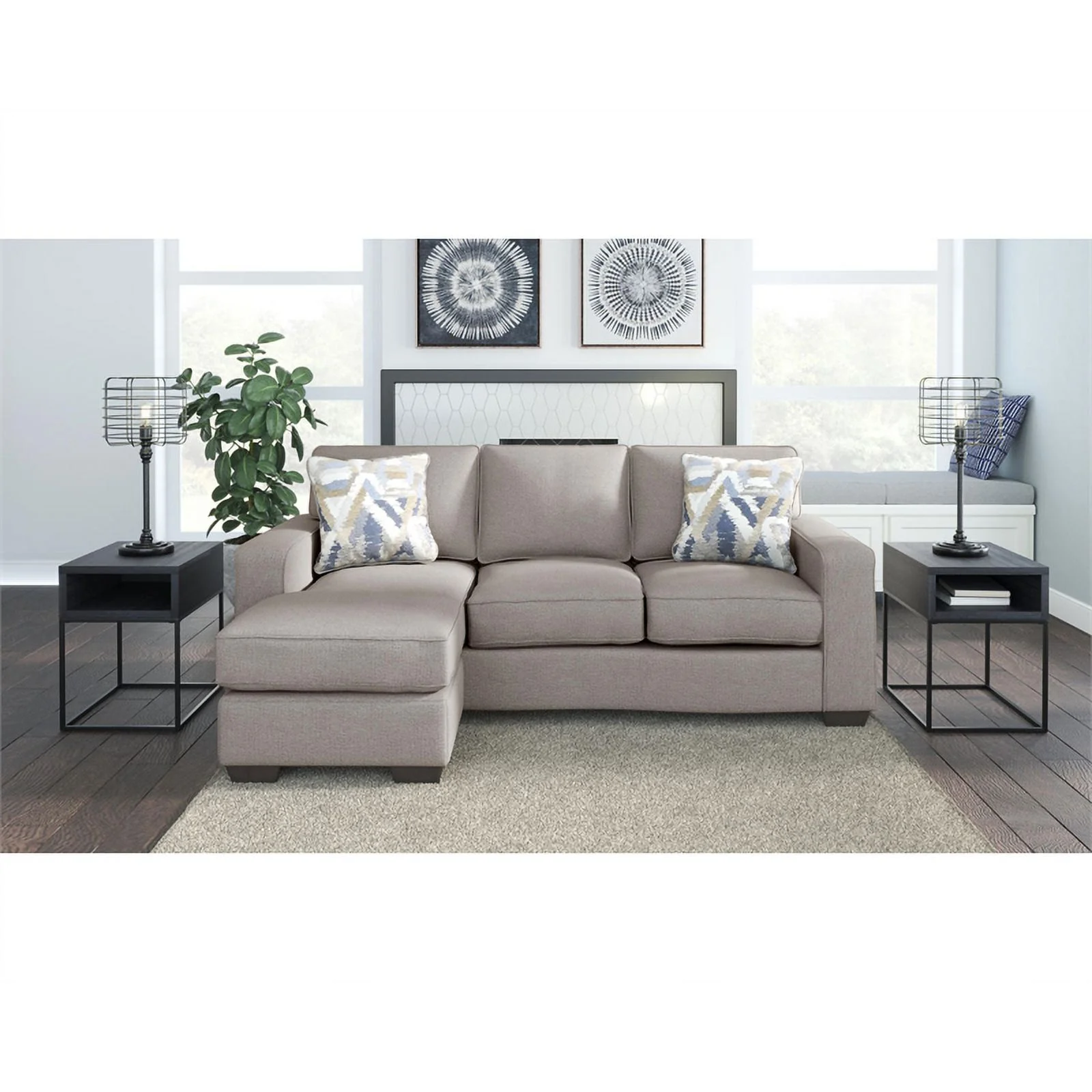 Ashley Furniture Greaves Fabric & Wood Sofa Chaise in Stone Light Gray