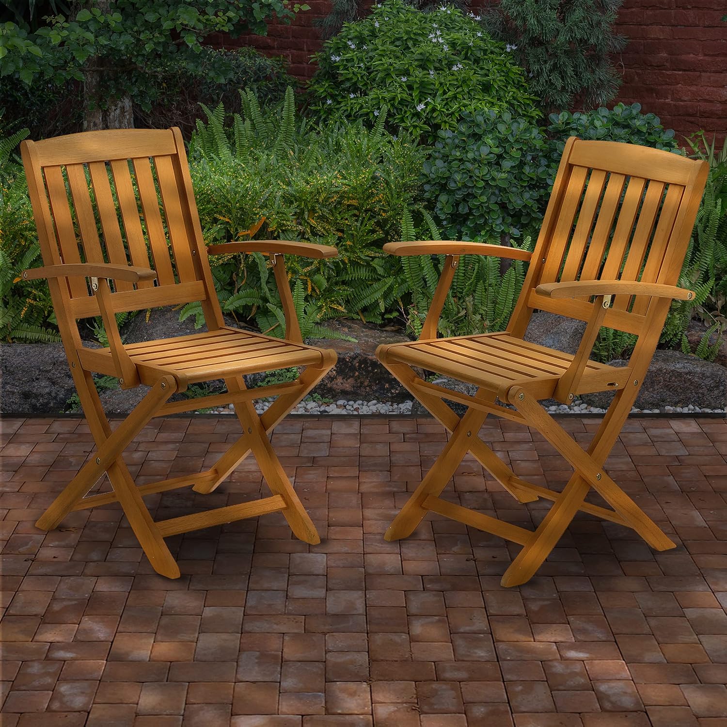 National Outdoor Living Eucalyptus Wood Folding Patio Armchair, Set of 2