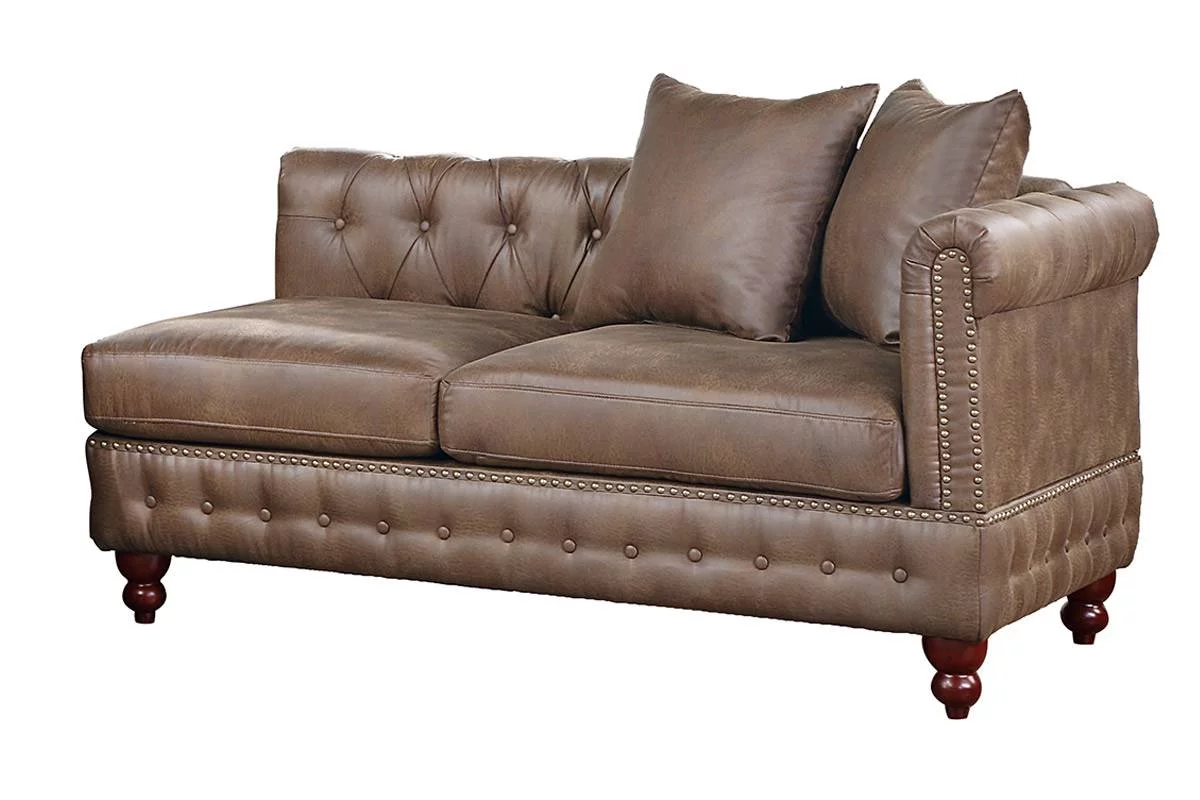 Dark Coffee Breathable Leatherette Solidwood Sectional 4pc Set Reversible Chaise Ottoman Tufted Couch Pillows Living Room