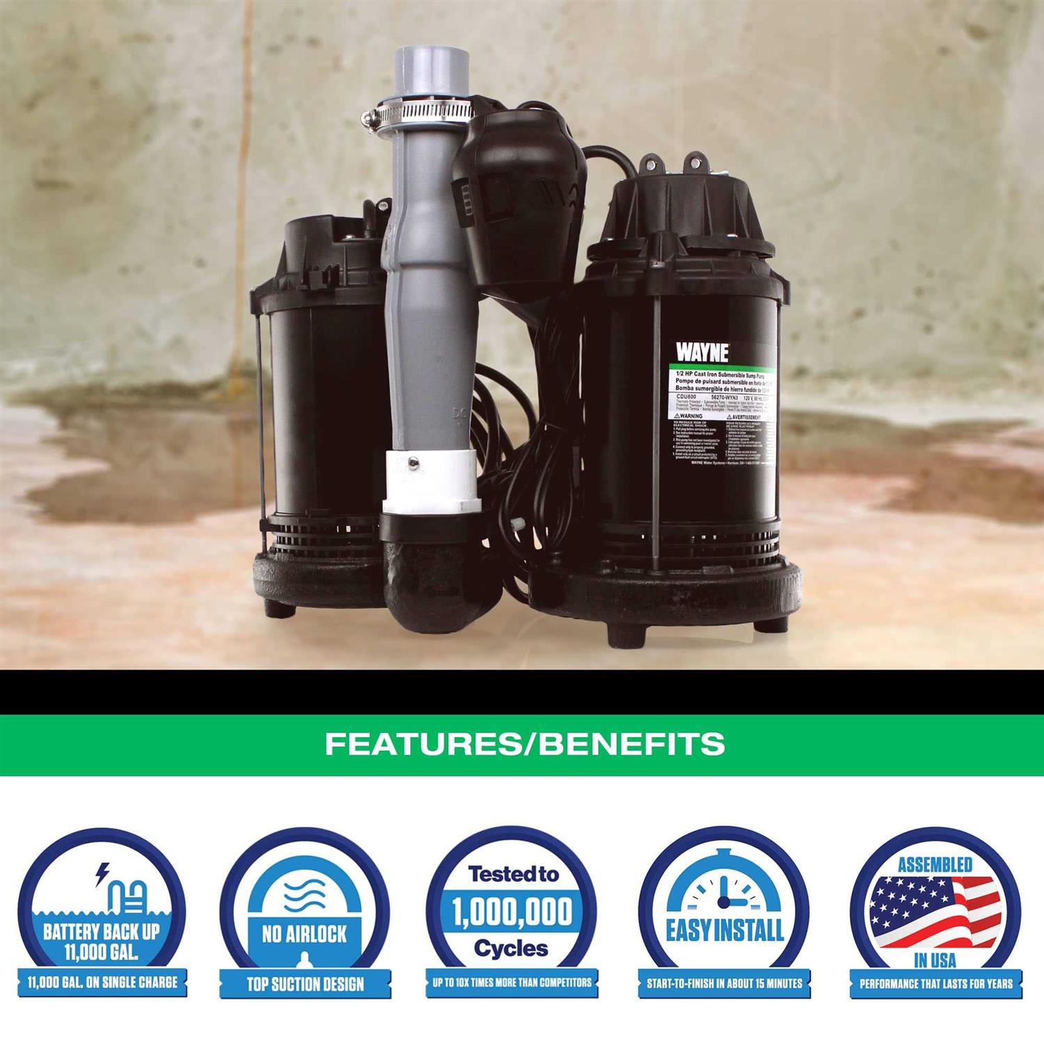 Wayne WSS30VN 1/2 HP Combination Primary and Backup Sump Pump System - Shop Hardware Tools Online Store