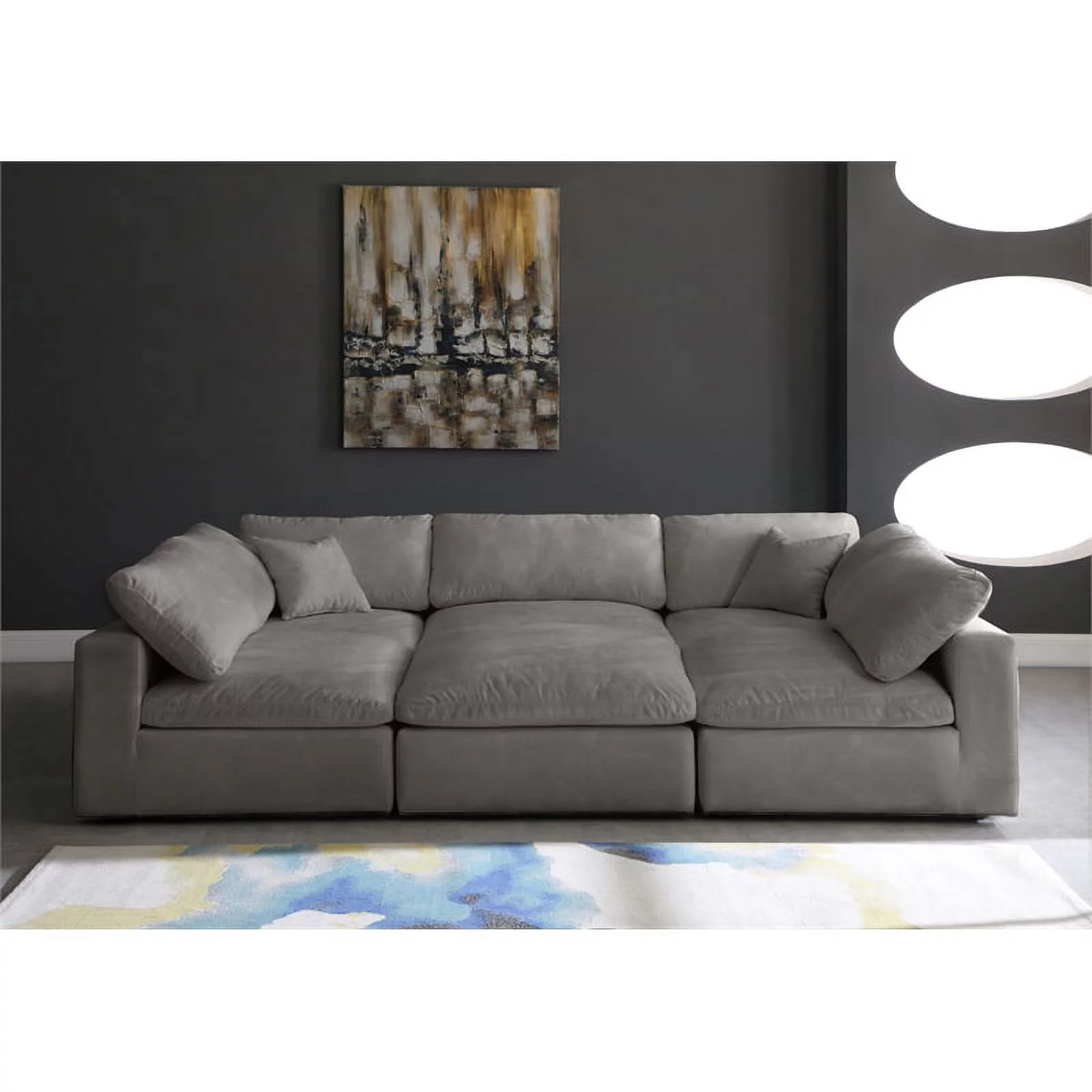 Maklaine Contemporary Gray Velvet Down Filled Modular Sectional Sofa