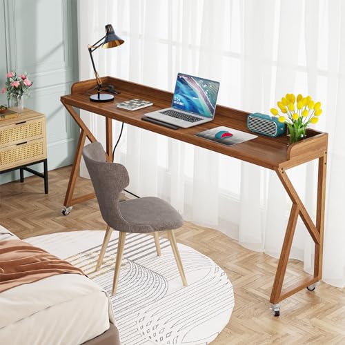 Tribesigns Overbed Table, 70.9" Queen Size Bed Table Over Bed Desk with Adjustable Tilt Board, Mobile Laptop Cart Computer Desk with 2 AC Outlets & 2 USB Ports on Wheels for Home/Hospital