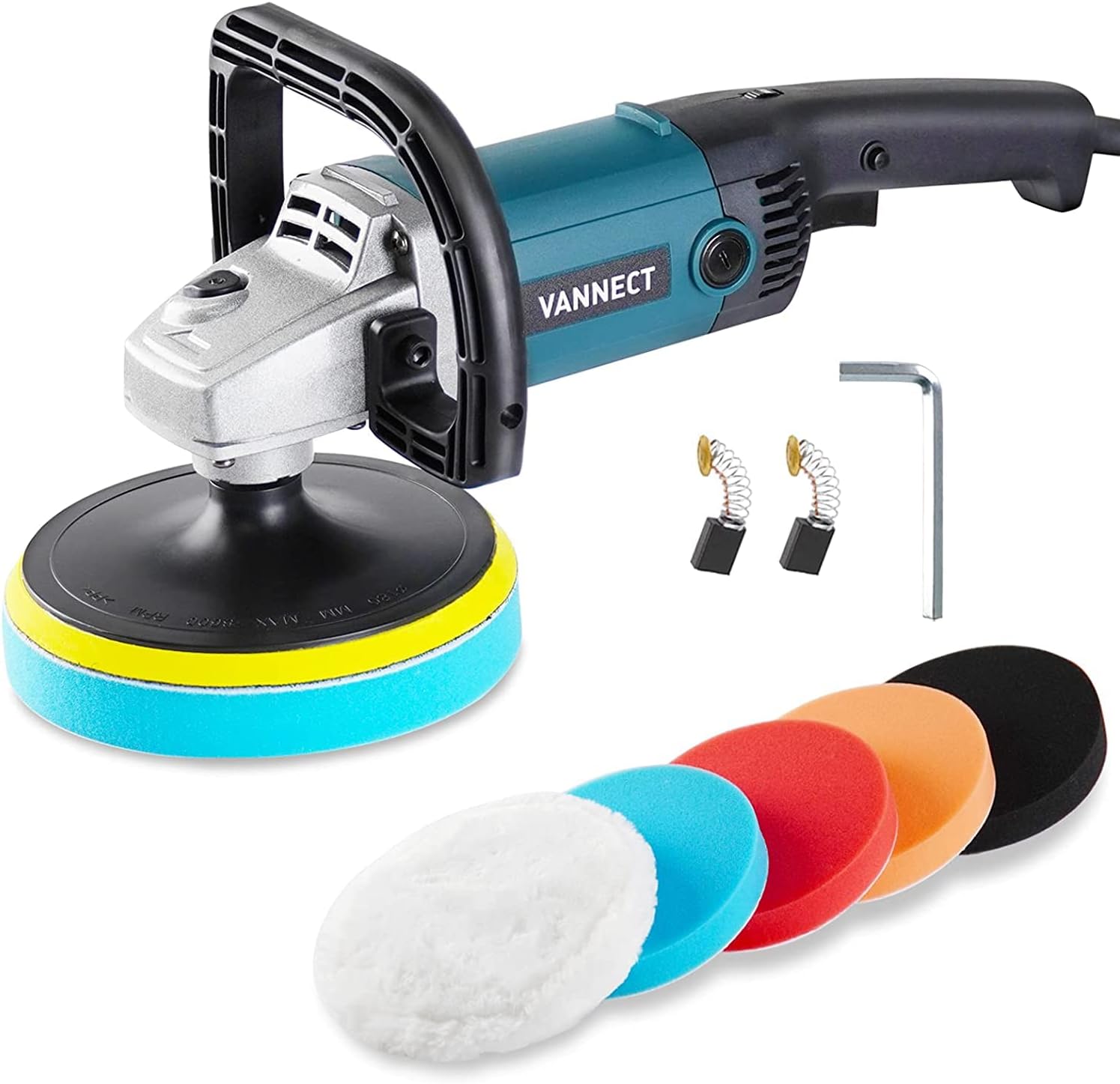 Buffer Polisher, 1200W 7-inch Car Polisher with 6 Variable Speed, 5 Foam Pads, Detachable Handle and Safety Lock Car Buffer Polisher Ideal for Car Sanding, Polishing, Waxing (Upgraded)