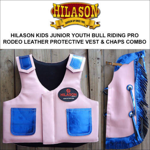 Hilason Kids Junior Youth Bull Riding Pro Rodeo Leather Protective Vest Chaps