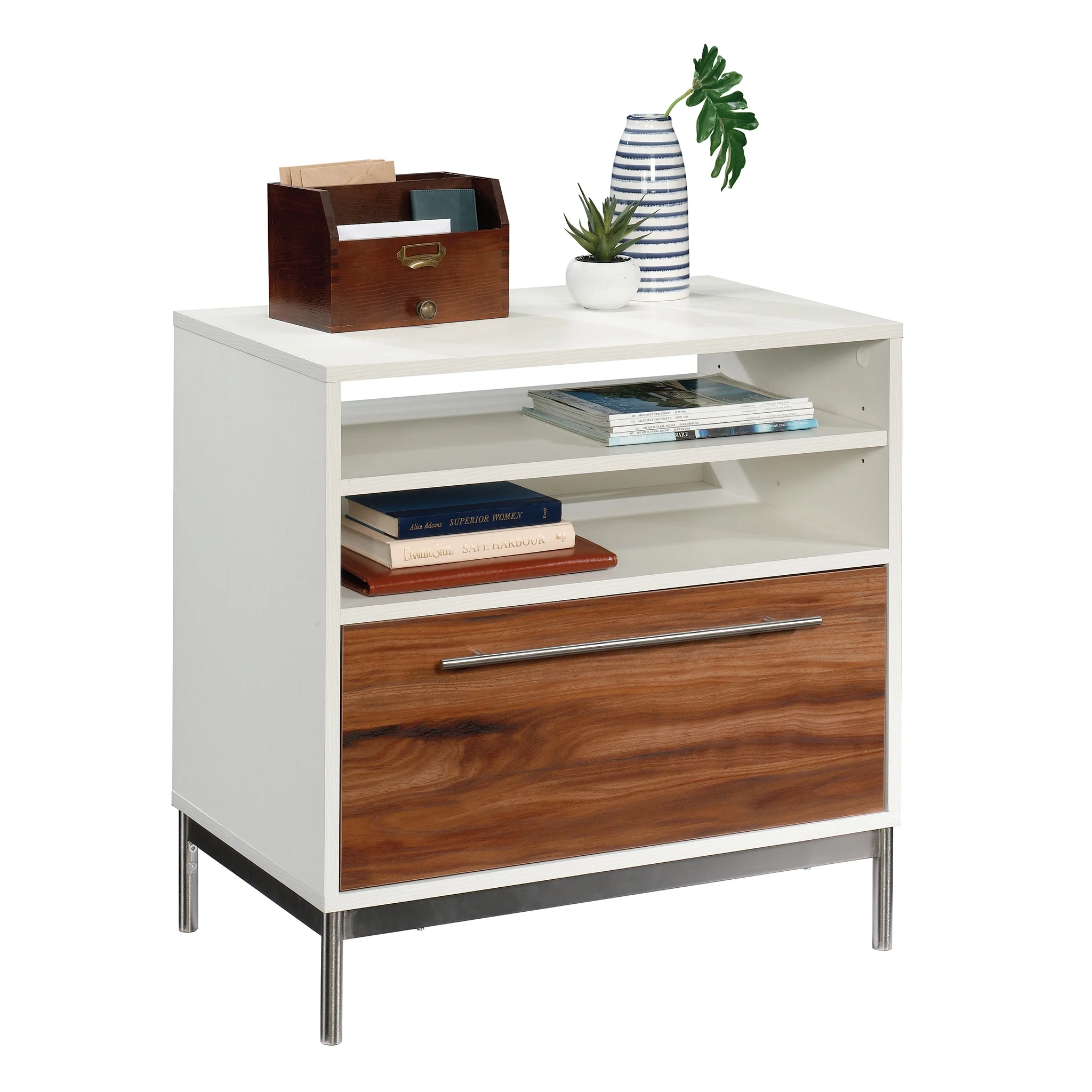 Sauder Vista Key Lateral Office File Cabinet with Open Storage, Pearl Oak Finish